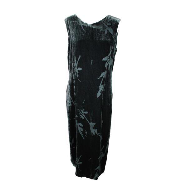 Vintage Casual Corner 90s Burnout Velvet Plus Maxi Dress Dark Teal Black Plus 14 - Picture 2 of 10